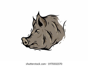 Illustration drawing of brown wild boar design
