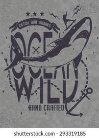 illustration drawing dangerous shark. Vector illustration.