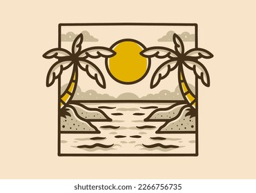 Illustration drawing design of a beach view on square frame