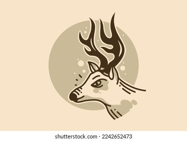 Illustration drawing design of deer with pointed antlers