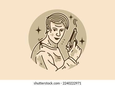 Illustration Zeichnung Design eines gut aussehenden Mannes, der eine Waffe hält