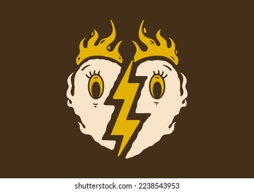 Illustration drawing design of heart and thunder