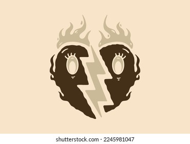 Illustration drawing design of heart and thunder