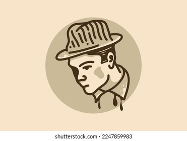 Illustration drawing design of men wear round hats
