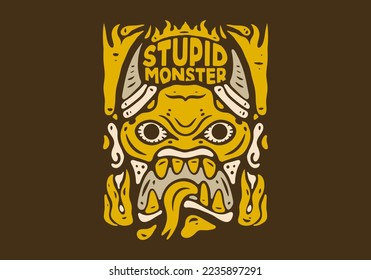 Illustration drawing design of monster face with open mouth and hanging tongue