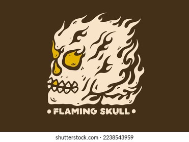 Illustration drawing design of skull with flaming fire
