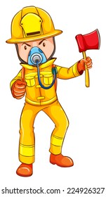 Illustration of a drawing of a firefighter on a white background    