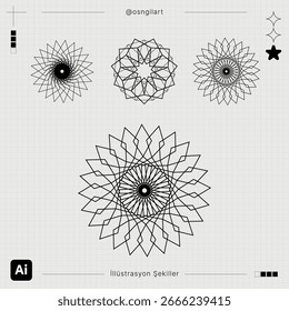 Illustration drawing geometric patterns and shapes set