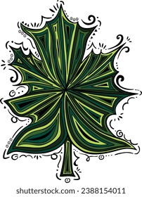 Illustration of drawing green leaf in doodle style

