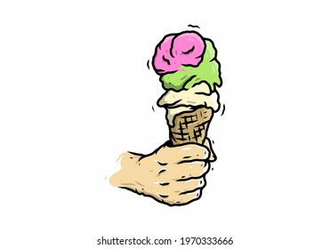 Illustration drawing of hand holding a gelato design