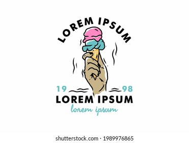 Illustration drawing of hand holding ice cream design
