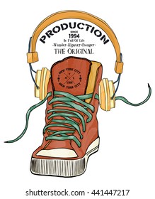 illustration drawing handmade vector headphone and vector shoes t shirt graphic