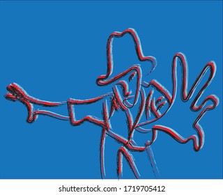 illustration with drawing like a sketch. a man who says stop. draw like a 3d.