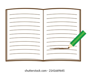 It is an illustration of drawing a line on a notebook with a pencil.