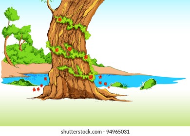 illustration of drawing of natural background with tree