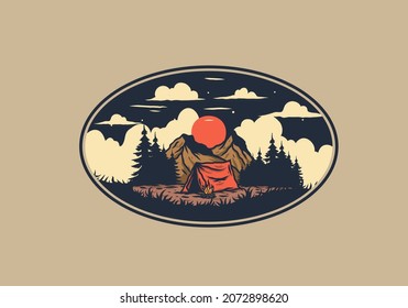 illustration drawing of overnight camping design
