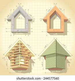 Illustration drawing phased construction of the house