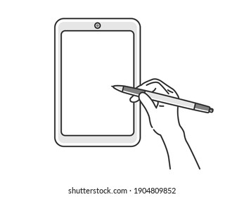 Illustration of drawing a picture on a tablet PC.