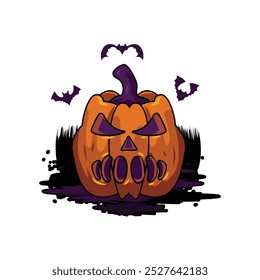 Dibujo de ilustración de caricatura de calabaza de halloween de cara de miedo