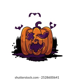 Illustration drawing scary face halloween pumpkin design