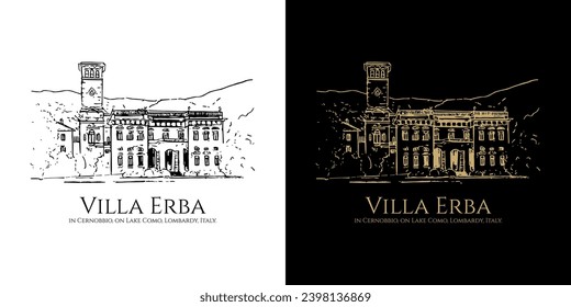 Illustrationskizze Villa Erba Hochzeitsort Como, Lombardei, Italien