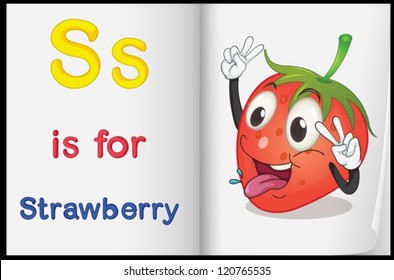 illustration of drawing of strawberry on a book on a white background