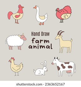 Illustration drawing style of farm animals collection