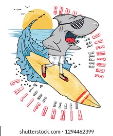 Illustration Drawing Surfer Shark Vector Graphic