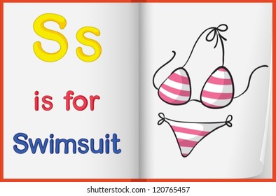 illustration of drawing of swimsuit on a book on a white background