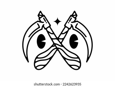 Illustration drawing of twin sickle ans eyes tattoo design