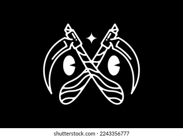 Illustration drawing of twin sickle ans eyes tattoo design