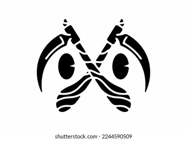 Illustration drawing of twin sickle ans eyes tattoo design