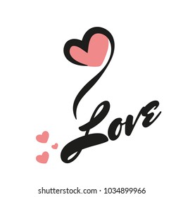 Illustration of drawing vector heart, brown and pink color with the inscription Love. Eps 10. Can be used as print on clothes, cover, design of banners, invitation.