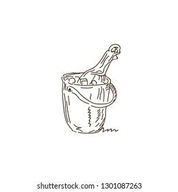 illustration drawing of wine bottle in bucket