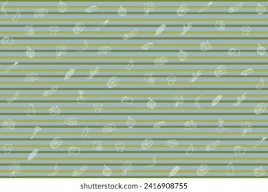 illustration drawings of vegetables and fruits with line on grey background.