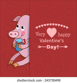Illustration drawn by animal pig declaration of love and typography elements