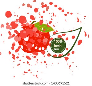 The illustration is drawn by hand in vector.Apple with explosive juice spray for packaging products, cosmetics,print for your business.Vector graphics.