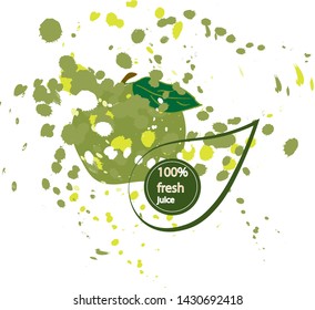 The illustration is drawn by hand in vector.Apple with explosive juice spray for packaging products, cosmetics,print for your business.Vector graphics.