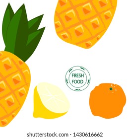 The illustration is drawn by hand in vector.Fresh fruit. Banner for your business.Vector graphics.