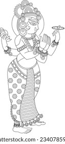 Illustration drawn in Pinguli folk art style of Maharashtra India. for textile printing, logo, wallpaper