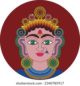 Illustration drawn in Pinguli folk art style of Maharashtra India. for textile printing, logo, wallpaper