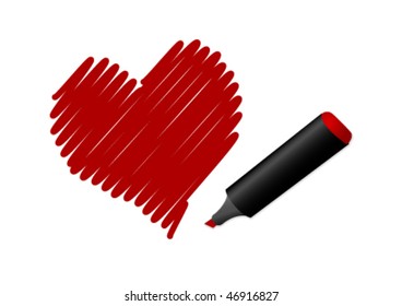 Illustration of a drawn red heart