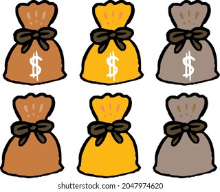 Illustration Of Drawstring Purse Of Various Colors And Marks Drawstring Purse With Money