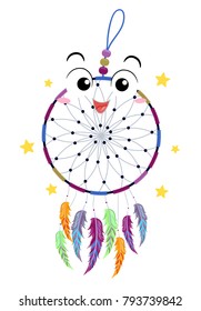 Illustration of a Dream Catcher Mascot with Different Colored Feathers