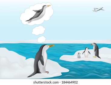 Illustration of dreaming penguin