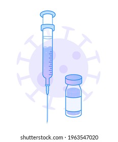 Illustration of  dreamy purple syringe with injection liquid and bottle. Vector EPS 10
