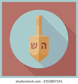 Illustration of dreidel. Vector icon for Hanukkah. Flat long shadow design.	