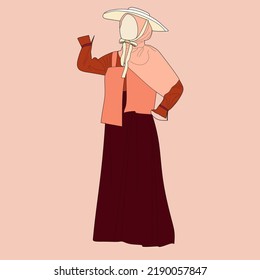 Illustration of dress for muslimah (Muslim woman) with combination of coral tone colour