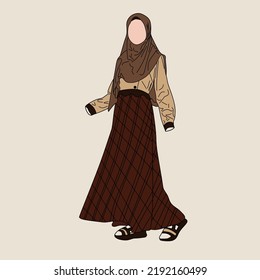 Illustration of dress for muslimah (Muslim woman) with combination of Brown tone colour