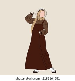 Illustration of dress for muslimah (Muslim woman) with combination of Brown tone colour